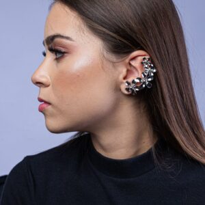 Brinco Earcuff Flores Prata