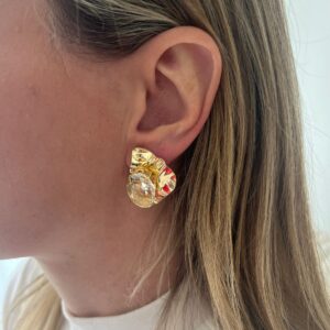 Brinco Triangular Dourado com Pedra Transparente